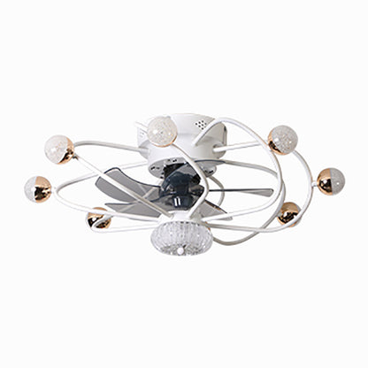 27.5" W 5 Blades Nordic LED Semi Flush Light Ball Cage Remote Control Hanging Fan Light with Metal Shade 9.0 White Remote Clearhalo 'Ceiling Fans with Lights' 'Ceiling Fans' 'Modern Ceiling Fans' 'Modern' Lighting' 2477599
