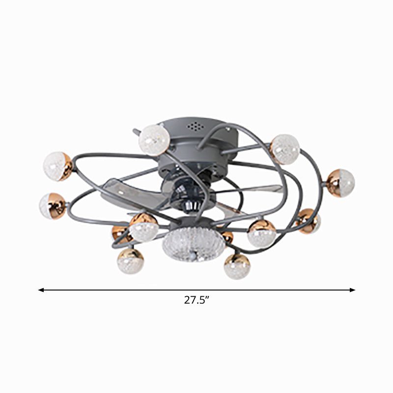 27.5" W 5 Blades Nordic LED Semi Flush Light Ball Cage Remote Control Hanging Fan Light with Metal Shade Clearhalo 'Ceiling Fans with Lights' 'Ceiling Fans' 'Modern Ceiling Fans' 'Modern' Lighting' 2477600
