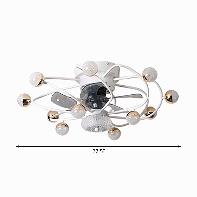 27.5" W 5 Blades Nordic LED Semi Flush Light Ball Cage Remote Control Hanging Fan Light with Metal Shade Clearhalo 'Ceiling Fans with Lights' 'Ceiling Fans' 'Modern Ceiling Fans' 'Modern' Lighting' 2477601