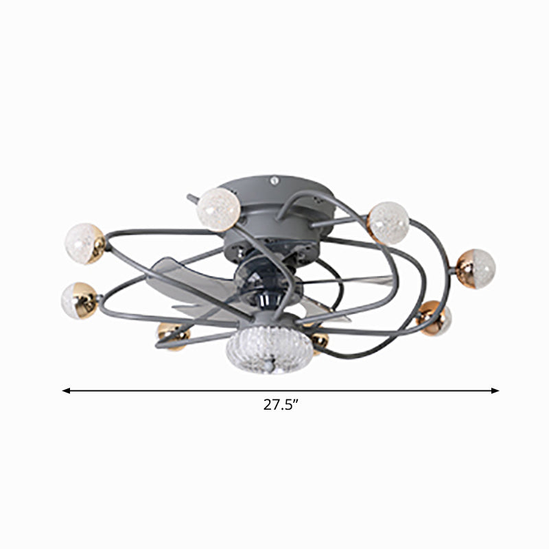 27.5" W 5 Blades Nordic LED Semi Flush Light Ball Cage Remote Control Hanging Fan Light with Metal Shade Clearhalo 'Ceiling Fans with Lights' 'Ceiling Fans' 'Modern Ceiling Fans' 'Modern' Lighting' 2477602