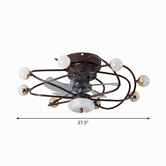 27.5" W 5 Blades Nordic LED Semi Flush Light Ball Cage Remote Control Hanging Fan Light with Metal Shade Clearhalo 'Ceiling Fans with Lights' 'Ceiling Fans' 'Modern Ceiling Fans' 'Modern' Lighting' 2477603