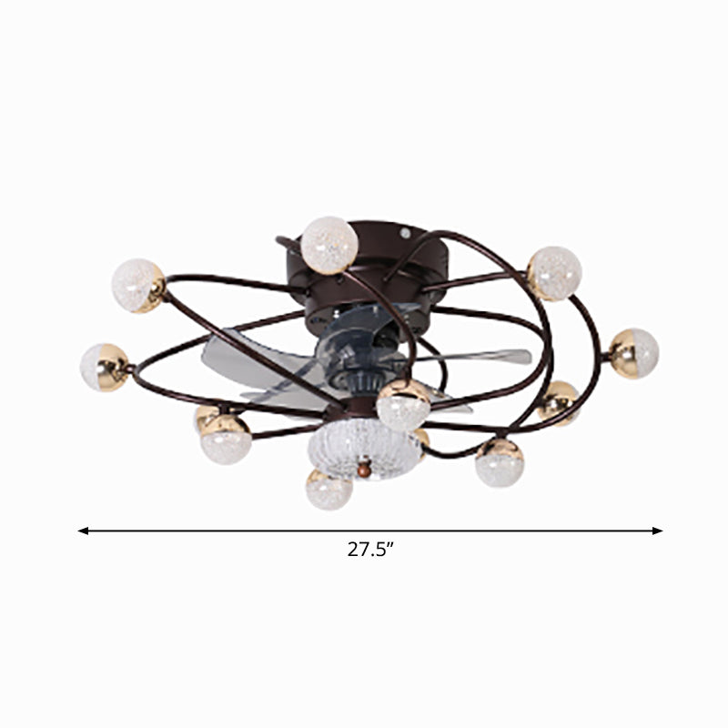 27.5" W 5 Blades Nordic LED Semi Flush Light Ball Cage Remote Control Hanging Fan Light with Metal Shade Clearhalo 'Ceiling Fans with Lights' 'Ceiling Fans' 'Modern Ceiling Fans' 'Modern' Lighting' 2477604