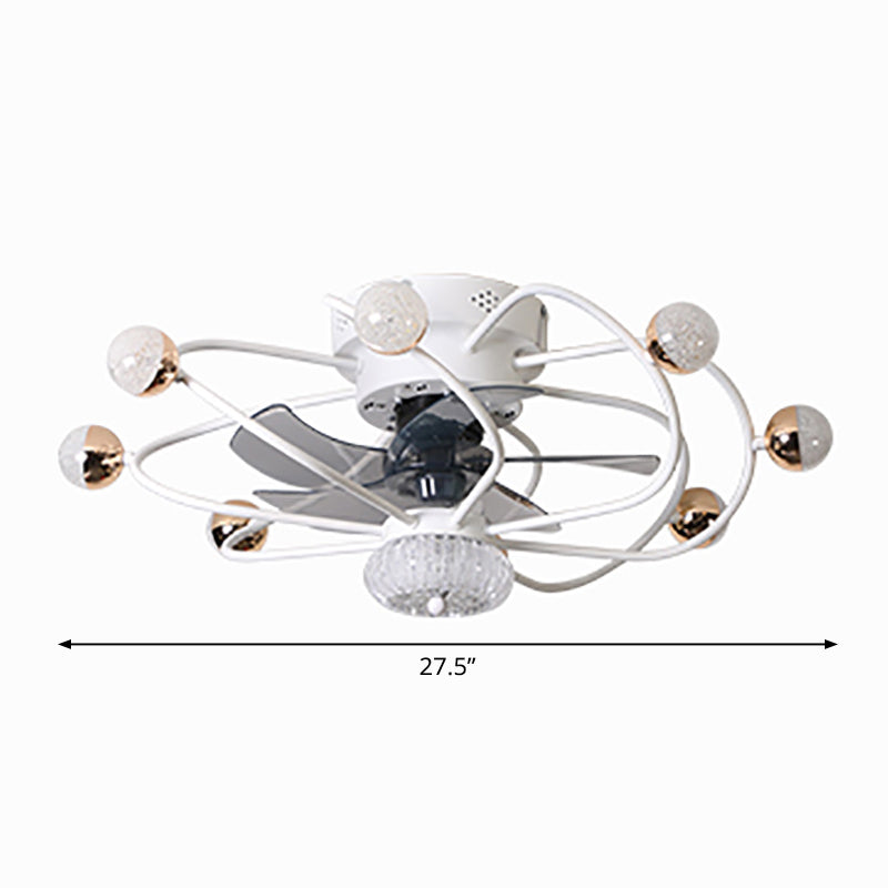 27.5" W 5 Blades Nordic LED Semi Flush Light Ball Cage Remote Control Hanging Fan Light with Metal Shade Clearhalo 'Ceiling Fans with Lights' 'Ceiling Fans' 'Modern Ceiling Fans' 'Modern' Lighting' 2477605