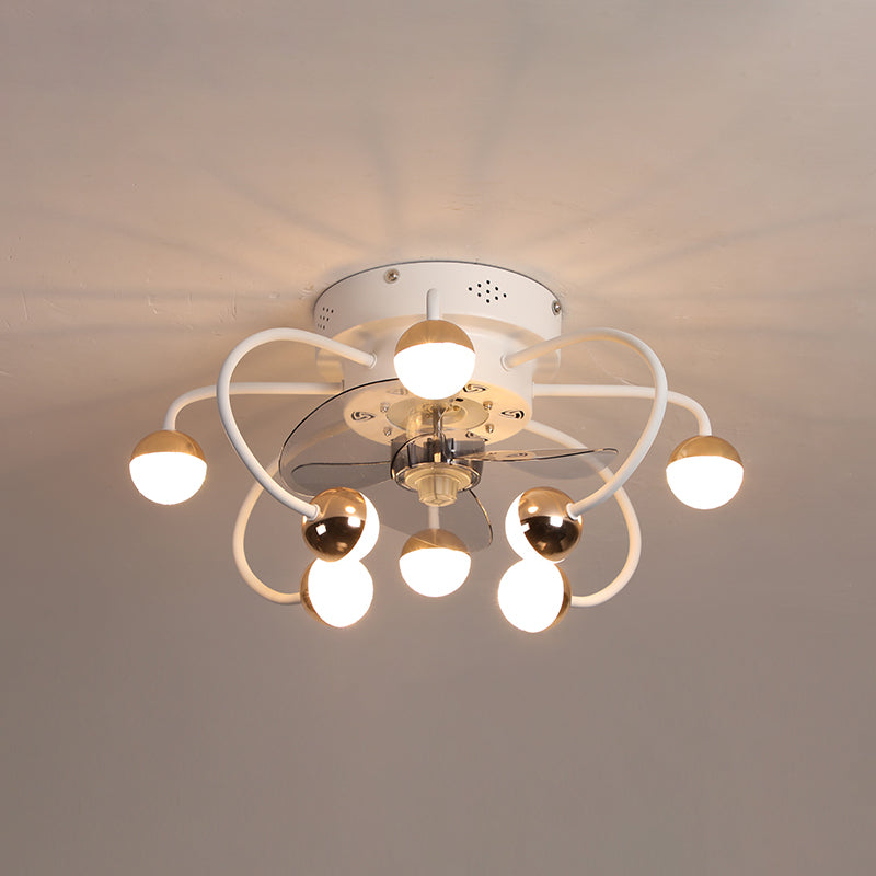 Acrylic Ball and Cage Fan Lighting Modern LED Remote Semi Flush Ceiling Light with 3 Blades, 19" Wide White Remote Clearhalo 'Ceiling Fans with Lights' 'Ceiling Fans' 'Modern Ceiling Fans' 'Modern' Lighting' 2477608