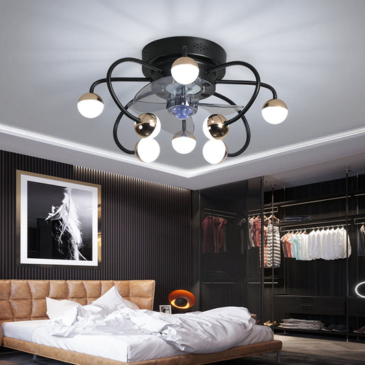 Acrylic Ball and Cage Fan Lighting Modern LED Remote Semi Flush Ceiling Light with 3 Blades, 19" Wide Clearhalo 'Ceiling Fans with Lights' 'Ceiling Fans' 'Modern Ceiling Fans' 'Modern' Lighting' 2477613