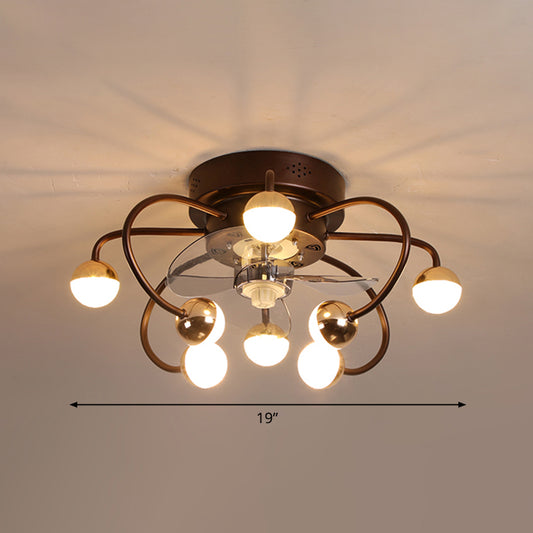 Acrylic Ball and Cage Fan Lighting Modern LED Remote Semi Flush Ceiling Light with 3 Blades, 19" Wide Clearhalo 'Ceiling Fans with Lights' 'Ceiling Fans' 'Modern Ceiling Fans' 'Modern' Lighting' 2477614