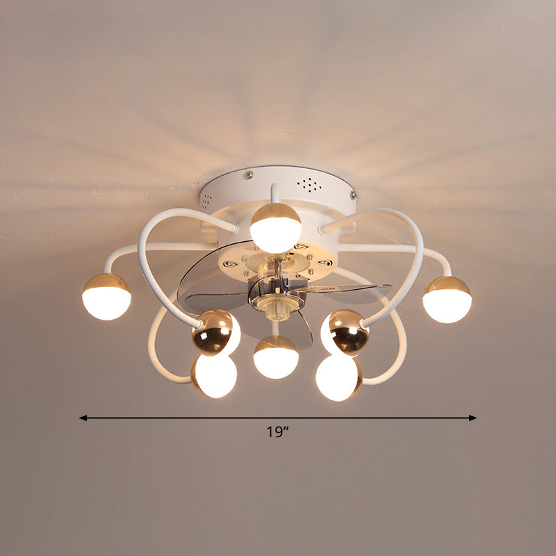 Acrylic Ball and Cage Fan Lighting Modern LED Remote Semi Flush Ceiling Light with 3 Blades, 19" Wide Clearhalo 'Ceiling Fans with Lights' 'Ceiling Fans' 'Modern Ceiling Fans' 'Modern' Lighting' 2477615