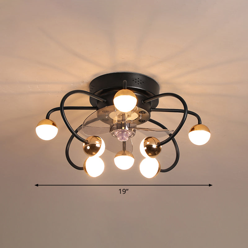 Acrylic Ball and Cage Fan Lighting Modern LED Remote Semi Flush Ceiling Light with 3 Blades, 19" Wide Clearhalo 'Ceiling Fans with Lights' 'Ceiling Fans' 'Modern Ceiling Fans' 'Modern' Lighting' 2477616