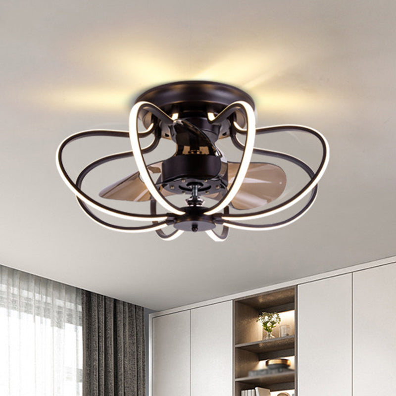 Minimalist Cage Ceiling Fan Light Acrylic Dining Room LED Semi Flush Mount with Remote Control Clearhalo 'Ceiling Fans with Lights' 'Ceiling Fans' 'Modern Ceiling Fans' 'Modern' Lighting' 2477617