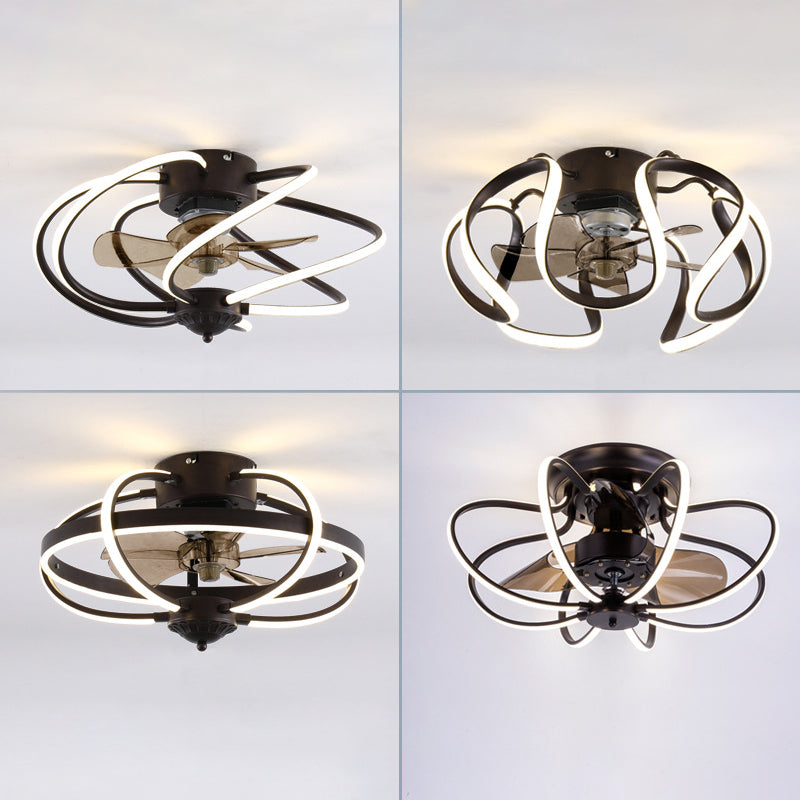 Minimalist Cage Ceiling Fan Light Acrylic Dining Room LED Semi Flush Mount with Remote Control Clearhalo 'Ceiling Fans with Lights' 'Ceiling Fans' 'Modern Ceiling Fans' 'Modern' Lighting' 2477619