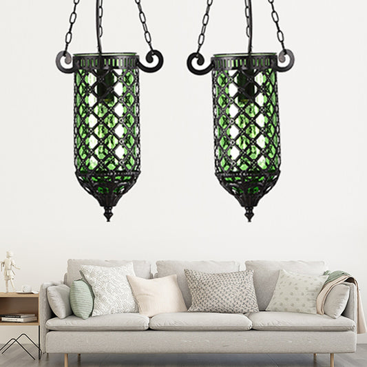Pencil Blue/Green/Purple Glass Pendant Lamp Antique 1/4 Heads Hanging Light Fixture for Living Room Clearhalo 'Ceiling Lights' 'Glass shade' 'Glass' 'Pendant Lights' 'Pendants' Lighting' 247761