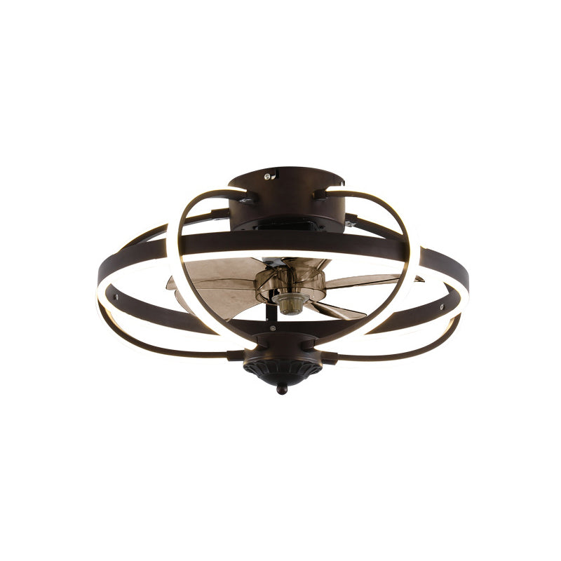 Minimalist Cage Ceiling Fan Light Acrylic Dining Room LED Semi Flush Mount with Remote Control Black Remote Clearhalo 'Ceiling Fans with Lights' 'Ceiling Fans' 'Modern Ceiling Fans' 'Modern' Lighting' 2477620