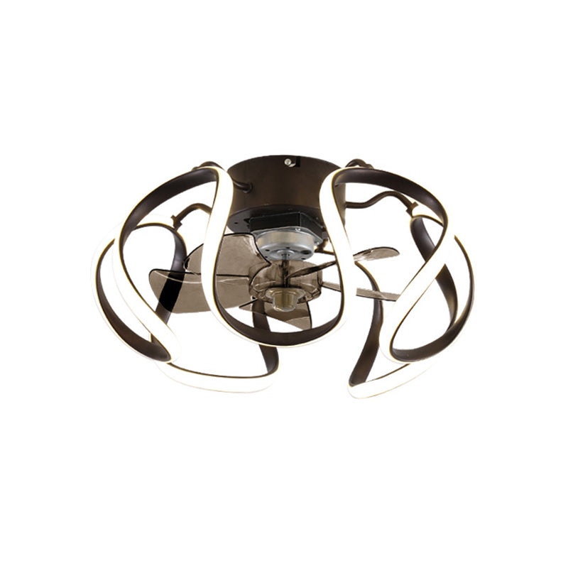 Minimalist Cage Ceiling Fan Light Acrylic Dining Room LED Semi Flush Mount with Remote Control Gloss Black Remote Clearhalo 'Ceiling Fans with Lights' 'Ceiling Fans' 'Modern Ceiling Fans' 'Modern' Lighting' 2477621