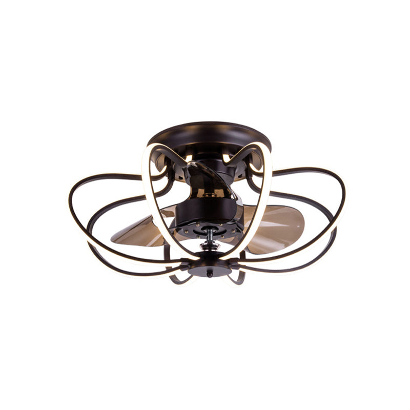 Minimalist Cage Ceiling Fan Light Acrylic Dining Room LED Semi Flush Mount with Remote Control Coffee Remote Clearhalo 'Ceiling Fans with Lights' 'Ceiling Fans' 'Modern Ceiling Fans' 'Modern' Lighting' 2477623