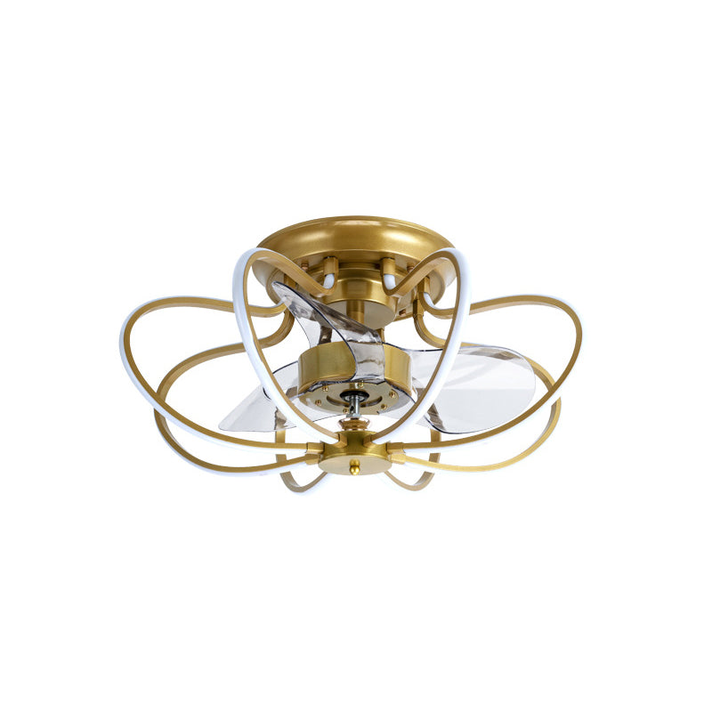 Minimalist Cage Ceiling Fan Light Acrylic Dining Room LED Semi Flush Mount with Remote Control Gold Remote Clearhalo 'Ceiling Fans with Lights' 'Ceiling Fans' 'Modern Ceiling Fans' 'Modern' Lighting' 2477627