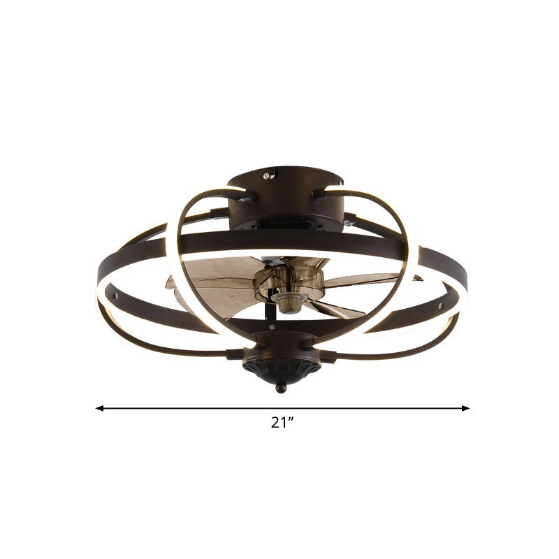 Minimalist Cage Ceiling Fan Light Acrylic Dining Room LED Semi Flush Mount with Remote Control Clearhalo 'Ceiling Fans with Lights' 'Ceiling Fans' 'Modern Ceiling Fans' 'Modern' Lighting' 2477629