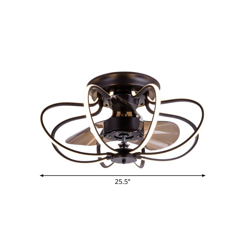 Minimalist Cage Ceiling Fan Light Acrylic Dining Room LED Semi Flush Mount with Remote Control Clearhalo 'Ceiling Fans with Lights' 'Ceiling Fans' 'Modern Ceiling Fans' 'Modern' Lighting' 2477631