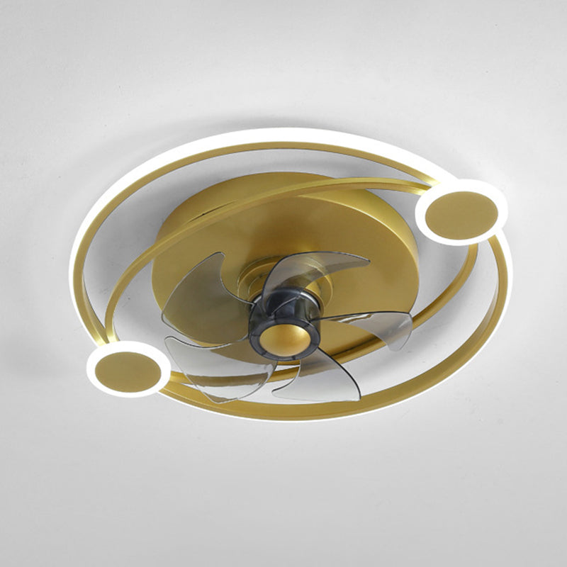 19.5" Wide Metal Orbit Semi Flush Light Postmodern Gold 5-Blade LED Ceiling Fan Lamp with Remote Gold Remote Clearhalo 'Ceiling Fans with Lights' 'Ceiling Fans' 'Modern Ceiling Fans' 'Modern' Lighting' 2477635