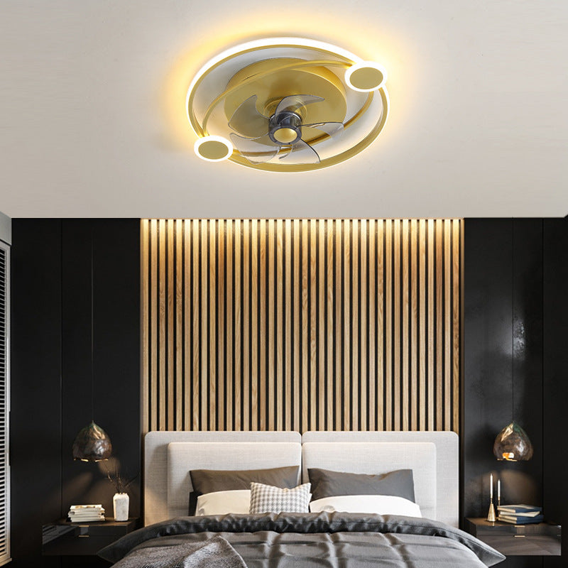 19.5" Wide Metal Orbit Semi Flush Light Postmodern Gold 5-Blade LED Ceiling Fan Lamp with Remote Clearhalo 'Ceiling Fans with Lights' 'Ceiling Fans' 'Modern Ceiling Fans' 'Modern' Lighting' 2477636