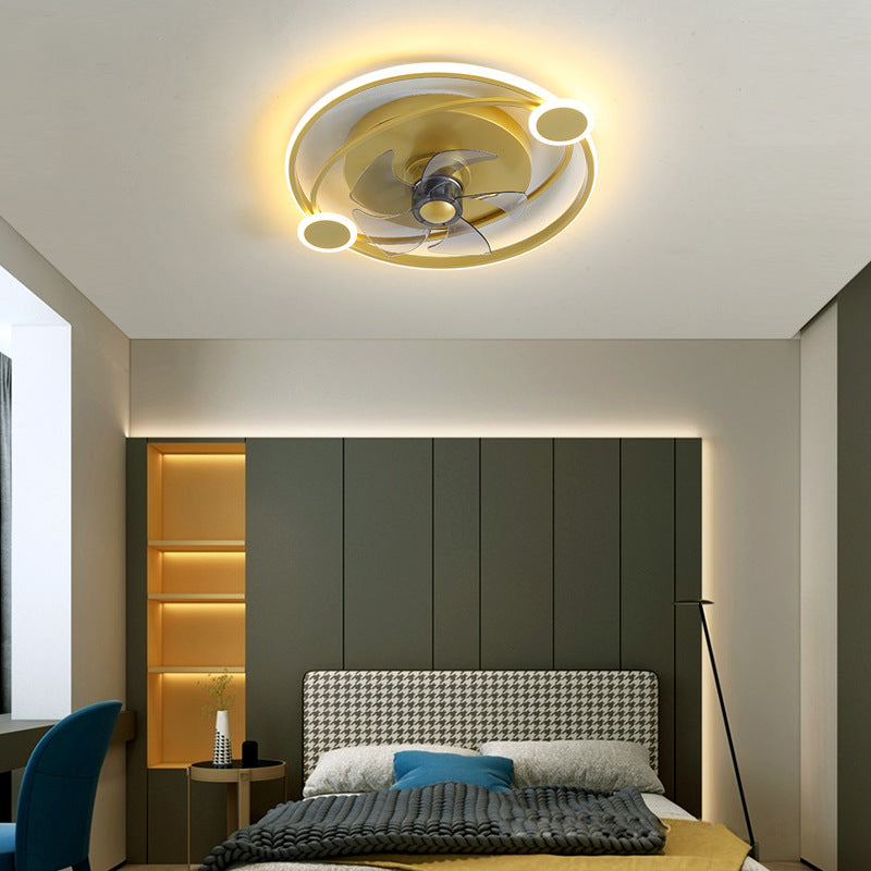 19.5" Wide Metal Orbit Semi Flush Light Postmodern Gold 5-Blade LED Ceiling Fan Lamp with Remote Clearhalo 'Ceiling Fans with Lights' 'Ceiling Fans' 'Modern Ceiling Fans' 'Modern' Lighting' 2477638
