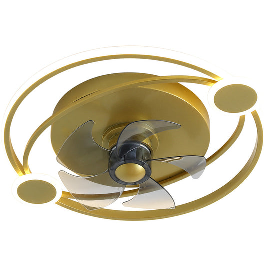 19.5" Wide Metal Orbit Semi Flush Light Postmodern Gold 5-Blade LED Ceiling Fan Lamp with Remote Clearhalo 'Ceiling Fans with Lights' 'Ceiling Fans' 'Modern Ceiling Fans' 'Modern' Lighting' 2477639