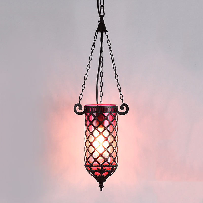 Pencil Blue/Green/Purple Glass Pendant Lamp Antique 1/4 Heads Hanging Light Fixture for Living Room Purple 1 Clearhalo 'Ceiling Lights' 'Glass shade' 'Glass' 'Pendant Lights' 'Pendants' Lighting' 247764