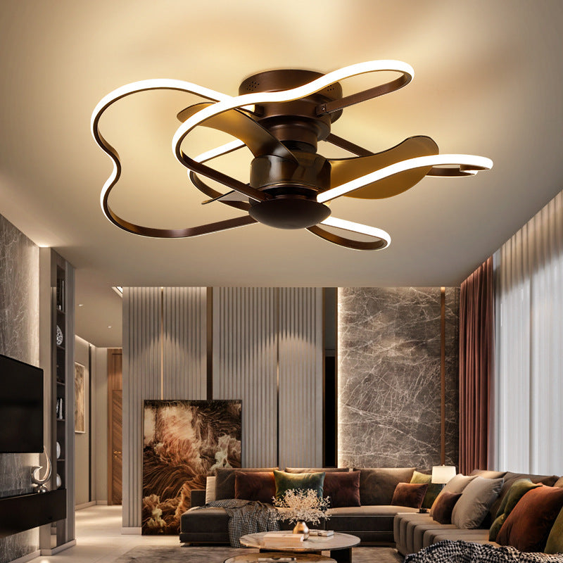 Metal Flower Semi Flush Ceiling Light Fixture Modern Remote Control 5-Blade LED Fan Lamp Clearhalo 'Ceiling Fans with Lights' 'Ceiling Fans' 'Modern Ceiling Fans' 'Modern' Lighting' 2477640