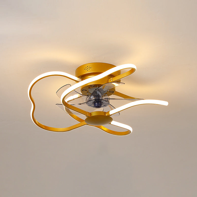 Metal Flower Semi Flush Ceiling Light Fixture Modern Remote Control 5-Blade LED Fan Lamp Gold 31.5" Remote Clearhalo 'Ceiling Fans with Lights' 'Ceiling Fans' 'Modern Ceiling Fans' 'Modern' Lighting' 2477644