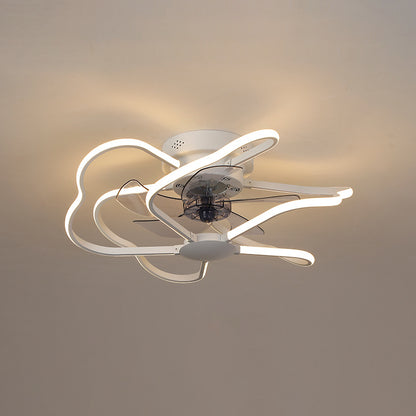 Metal Flower Semi Flush Ceiling Light Fixture Modern Remote Control 5-Blade LED Fan Lamp White 23.5" Remote Clearhalo 'Ceiling Fans with Lights' 'Ceiling Fans' 'Modern Ceiling Fans' 'Modern' Lighting' 2477650