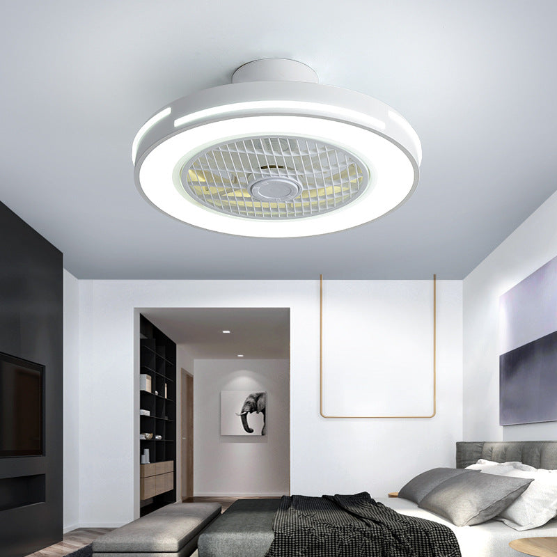 3 Blades Round LED Ceiling Fan Light Minimalist Metal Bedroom Semi Flush Mount Fixture with Remote Clearhalo 'Ceiling Fans with Lights' 'Ceiling Fans' 'Modern Ceiling Fans' 'Modern' Lighting' 2477657
