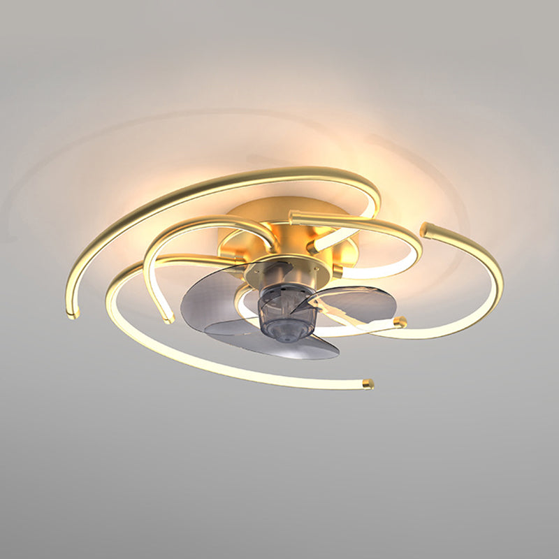 3 Blades Round LED Ceiling Fan Light Minimalist Metal Bedroom Semi Flush Mount Fixture with Remote Gold Remote Clearhalo 'Ceiling Fans with Lights' 'Ceiling Fans' 'Modern Ceiling Fans' 'Modern' Lighting' 2477658