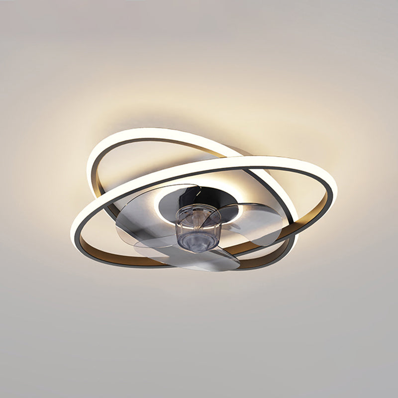 3 Blades Round LED Ceiling Fan Light Minimalist Metal Bedroom Semi Flush Mount Fixture with Remote Black-White Remote Clearhalo 'Ceiling Fans with Lights' 'Ceiling Fans' 'Modern Ceiling Fans' 'Modern' Lighting' 2477659