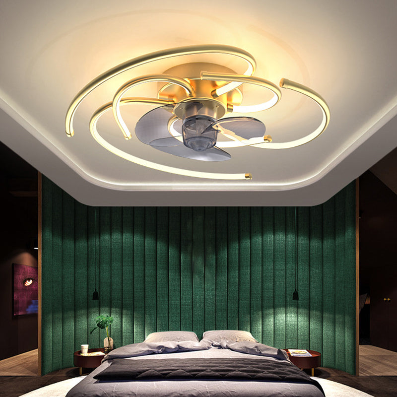 3 Blades Round LED Ceiling Fan Light Minimalist Metal Bedroom Semi Flush Mount Fixture with Remote Clearhalo 'Ceiling Fans with Lights' 'Ceiling Fans' 'Modern Ceiling Fans' 'Modern' Lighting' 2477660