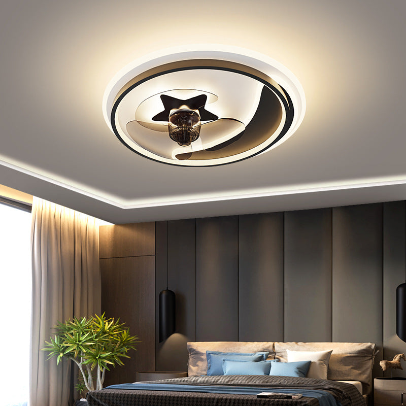 3 Blades Round LED Ceiling Fan Light Minimalist Metal Bedroom Semi Flush Mount Fixture with Remote Clearhalo 'Ceiling Fans with Lights' 'Ceiling Fans' 'Modern Ceiling Fans' 'Modern' Lighting' 2477662