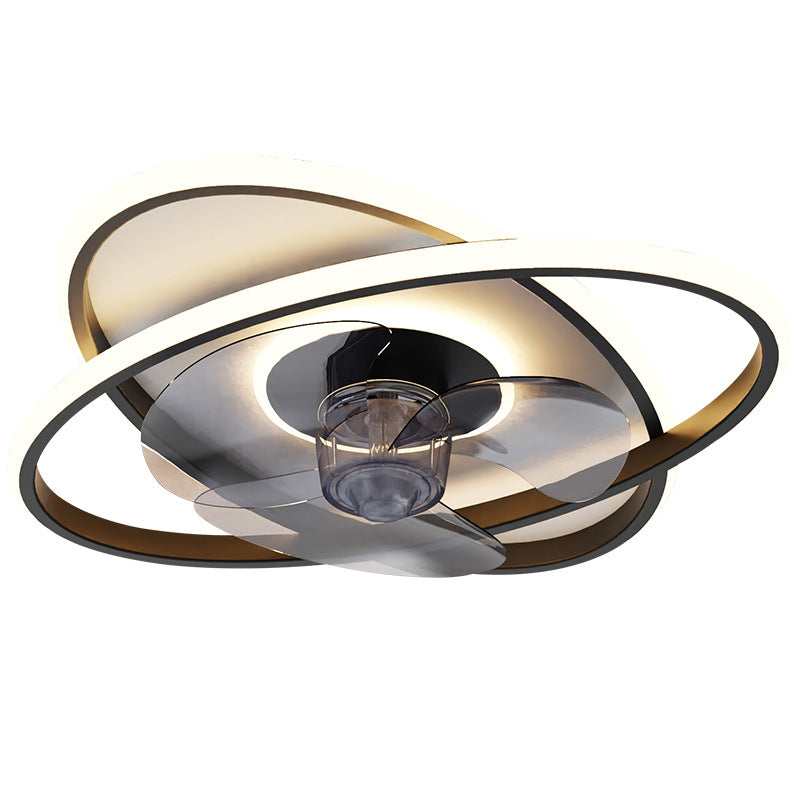 3 Blades Round LED Ceiling Fan Light Minimalist Metal Bedroom Semi Flush Mount Fixture with Remote Clearhalo 'Ceiling Fans with Lights' 'Ceiling Fans' 'Modern Ceiling Fans' 'Modern' Lighting' 2477664