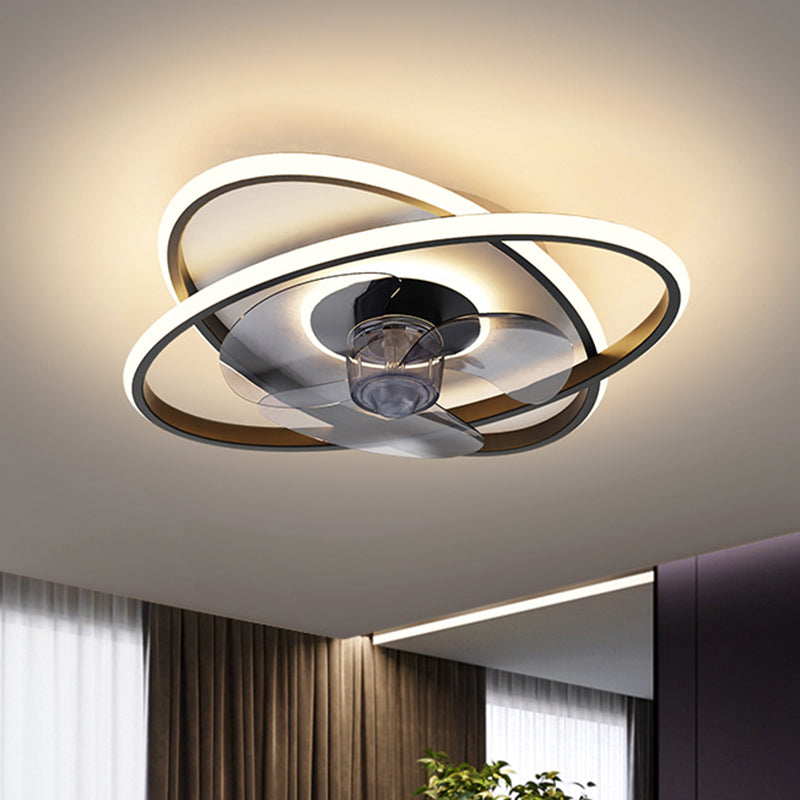 3 Blades Round LED Ceiling Fan Light Minimalist Metal Bedroom Semi Flush Mount Fixture with Remote Clearhalo 'Ceiling Fans with Lights' 'Ceiling Fans' 'Modern Ceiling Fans' 'Modern' Lighting' 2477665