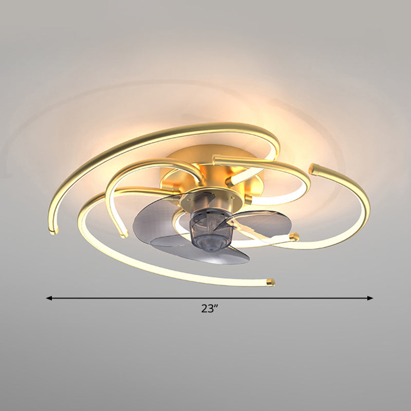 3 Blades Round LED Ceiling Fan Light Minimalist Metal Bedroom Semi Flush Mount Fixture with Remote Clearhalo 'Ceiling Fans with Lights' 'Ceiling Fans' 'Modern Ceiling Fans' 'Modern' Lighting' 2477667