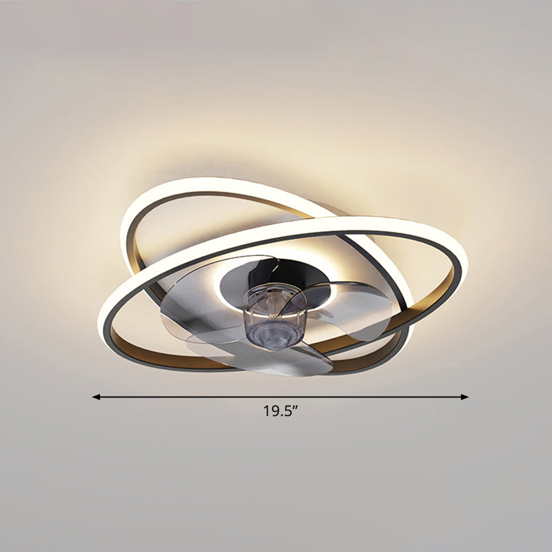 3 Blades Round LED Ceiling Fan Light Minimalist Metal Bedroom Semi Flush Mount Fixture with Remote Clearhalo 'Ceiling Fans with Lights' 'Ceiling Fans' 'Modern Ceiling Fans' 'Modern' Lighting' 2477668