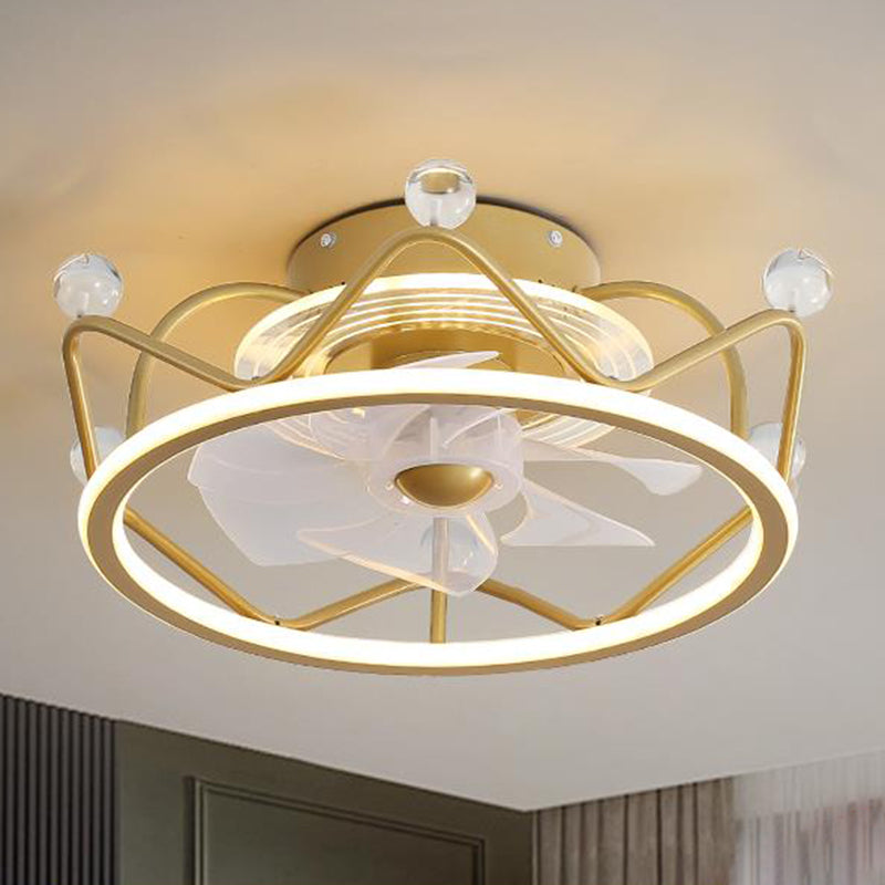 Gold Circular LED Semi Flush Mount Simplicity Acrylic Remote Control Ceiling Fan Lighting Fixture Clearhalo 'Ceiling Fans with Lights' 'Ceiling Fans' 'Modern Ceiling Fans' 'Modern' Lighting' 2477671