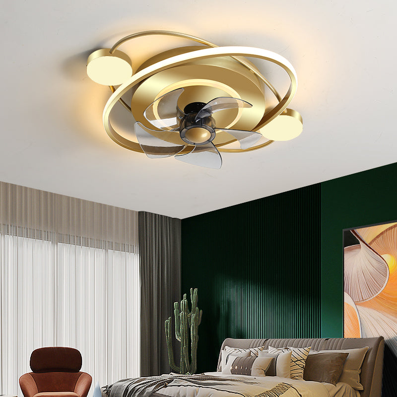 Gold Circular LED Semi Flush Mount Simplicity Acrylic Remote Control Ceiling Fan Lighting Fixture Gold Remote Oval Clearhalo 'Ceiling Fans with Lights' 'Ceiling Fans' 'Modern Ceiling Fans' 'Modern' Lighting' 2477673