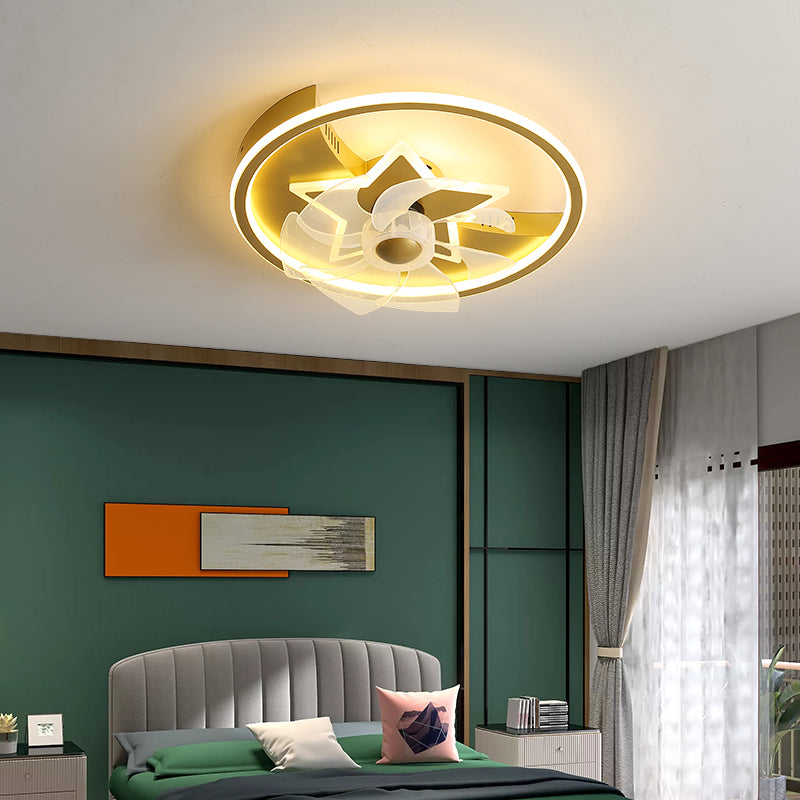 Gold Circular LED Semi Flush Mount Simplicity Acrylic Remote Control Ceiling Fan Lighting Fixture Clearhalo 'Ceiling Fans with Lights' 'Ceiling Fans' 'Modern Ceiling Fans' 'Modern' Lighting' 2477674