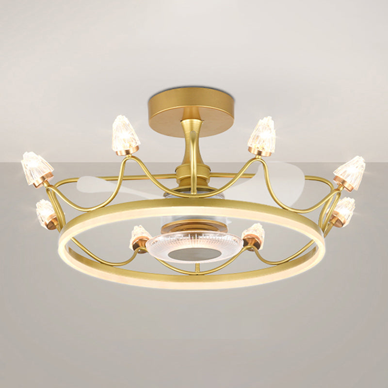 Gold Circular LED Semi Flush Mount Simplicity Acrylic Remote Control Ceiling Fan Lighting Fixture Clearhalo 'Ceiling Fans with Lights' 'Ceiling Fans' 'Modern Ceiling Fans' 'Modern' Lighting' 2477679
