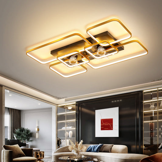 Remote Control Rectangular Ceiling Fan Lamp Contemporary Acrylic Living Room LED Semi Flush Light with 7-Blade Gold-Black Remote Clearhalo 'Ceiling Fans with Lights' 'Ceiling Fans' 'Modern Ceiling Fans' 'Modern' Lighting' 2477681