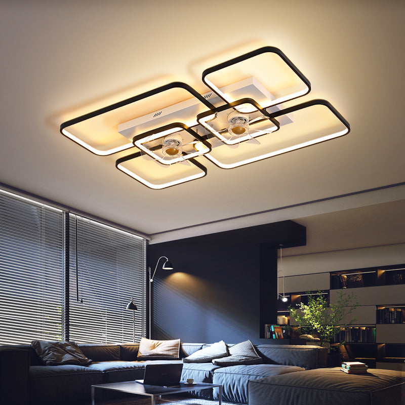 Remote Control Rectangular Ceiling Fan Lamp Contemporary Acrylic Living Room LED Semi Flush Light with 7-Blade Clearhalo 'Ceiling Fans with Lights' 'Ceiling Fans' 'Modern Ceiling Fans' 'Modern' Lighting' 2477682