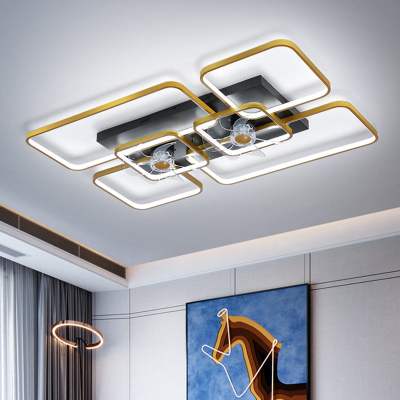 Remote Control Rectangular Ceiling Fan Lamp Contemporary Acrylic Living Room LED Semi Flush Light with 7-Blade Clearhalo 'Ceiling Fans with Lights' 'Ceiling Fans' 'Modern Ceiling Fans' 'Modern' Lighting' 2477695