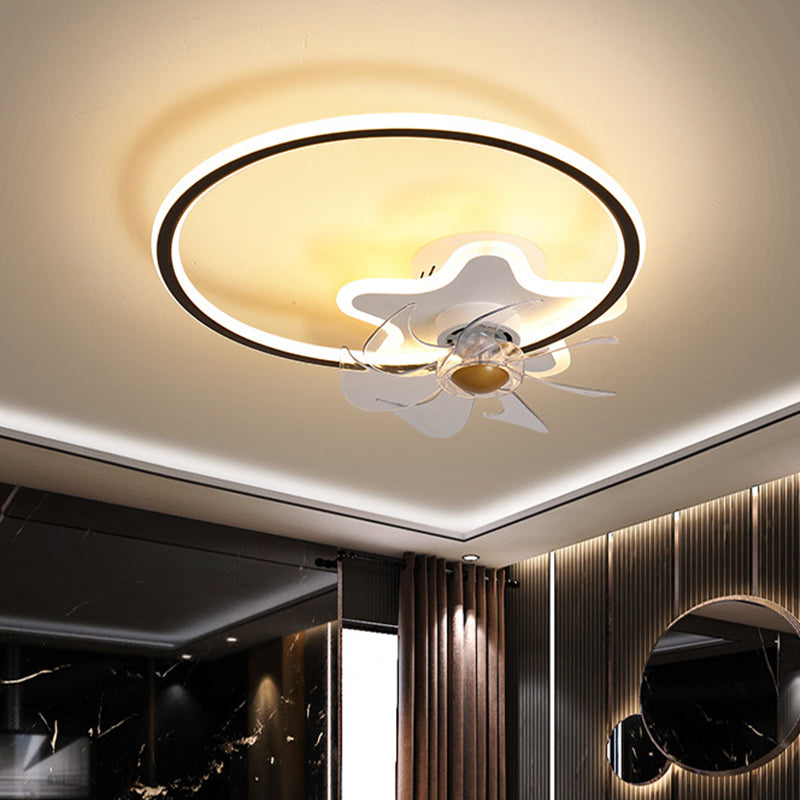 Ring and Star 7 Blades Ceiling Fan Lighting Nordic Acrylic Bedroom LED Semi-Flush Mount with Remote Clearhalo 'Ceiling Fans with Lights' 'Ceiling Fans' 'Modern Ceiling Fans' 'Modern' Lighting' 2477708