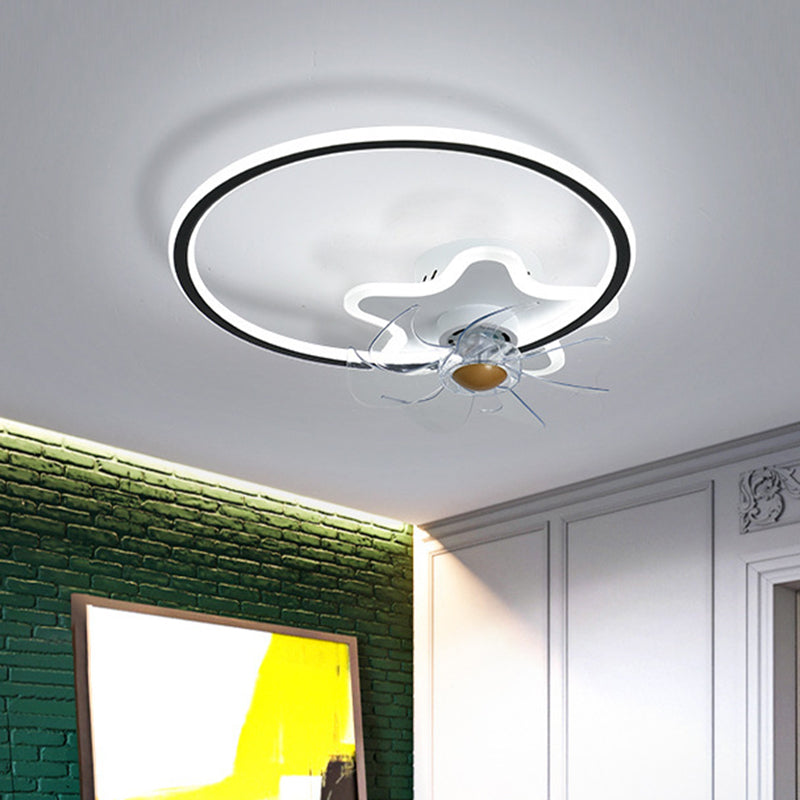 Ring and Star 7 Blades Ceiling Fan Lighting Nordic Acrylic Bedroom LED Semi-Flush Mount with Remote Clearhalo 'Ceiling Fans with Lights' 'Ceiling Fans' 'Modern Ceiling Fans' 'Modern' Lighting' 2477709