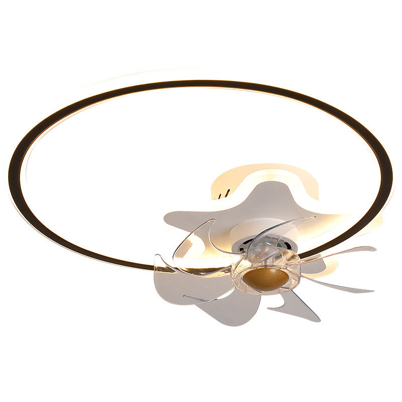 Ring and Star 7 Blades Ceiling Fan Lighting Nordic Acrylic Bedroom LED Semi-Flush Mount with Remote Clearhalo 'Ceiling Fans with Lights' 'Ceiling Fans' 'Modern Ceiling Fans' 'Modern' Lighting' 2477710