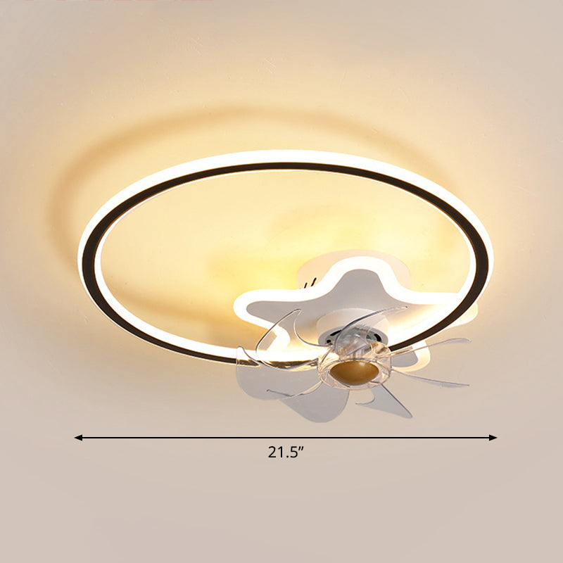 Ring and Star 7 Blades Ceiling Fan Lighting Nordic Acrylic Bedroom LED Semi-Flush Mount with Remote Clearhalo 'Ceiling Fans with Lights' 'Ceiling Fans' 'Modern Ceiling Fans' 'Modern' Lighting' 2477711