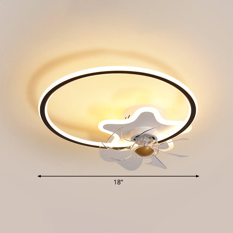 Ring and Star 7 Blades Ceiling Fan Lighting Nordic Acrylic Bedroom LED Semi-Flush Mount with Remote Clearhalo 'Ceiling Fans with Lights' 'Ceiling Fans' 'Modern Ceiling Fans' 'Modern' Lighting' 2477712